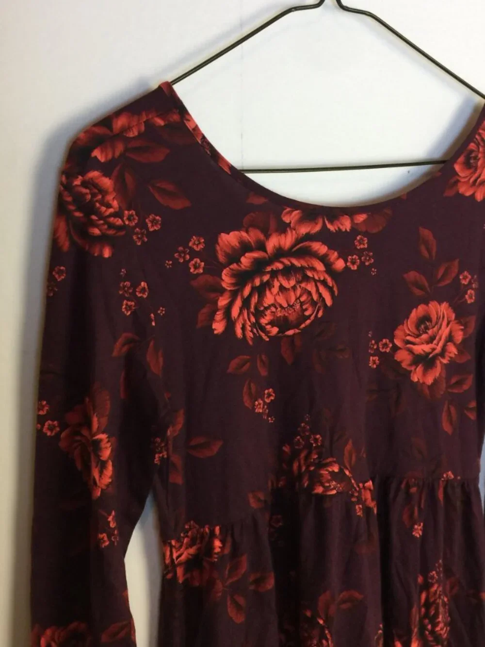 New! Old Navy Dress Girls XXL (18) Burgundy Red Floral Long Sleeve 100% Cotton